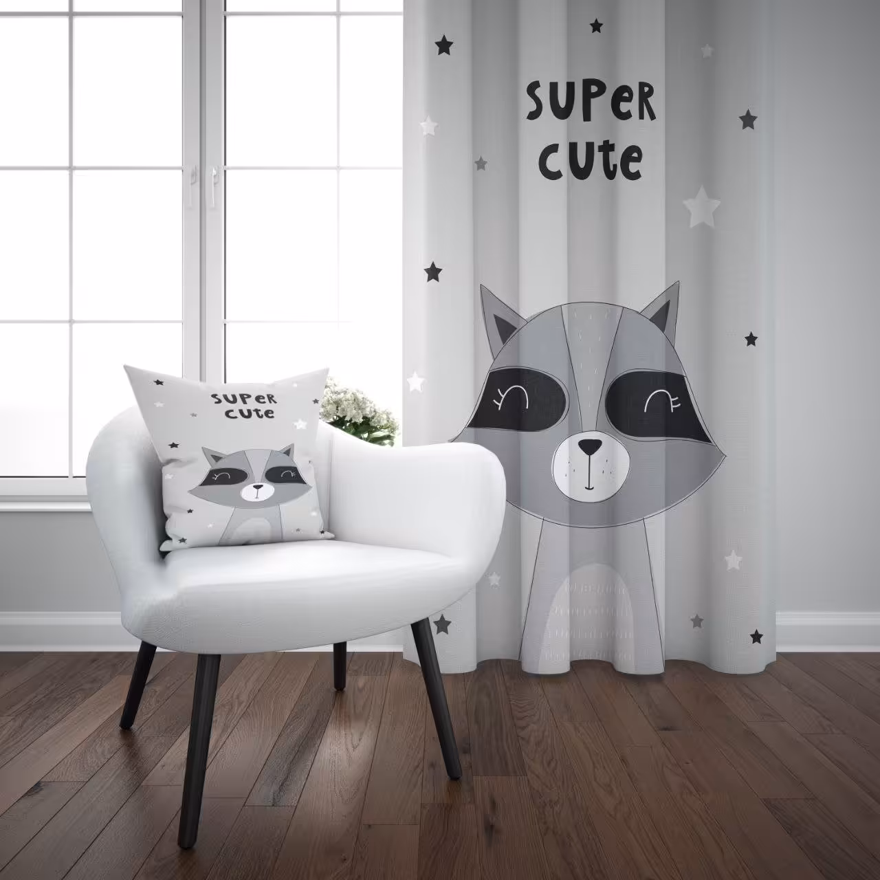 پرده چاپی پانچی  طرح راکون _ کودکانه _            کد p: 1505