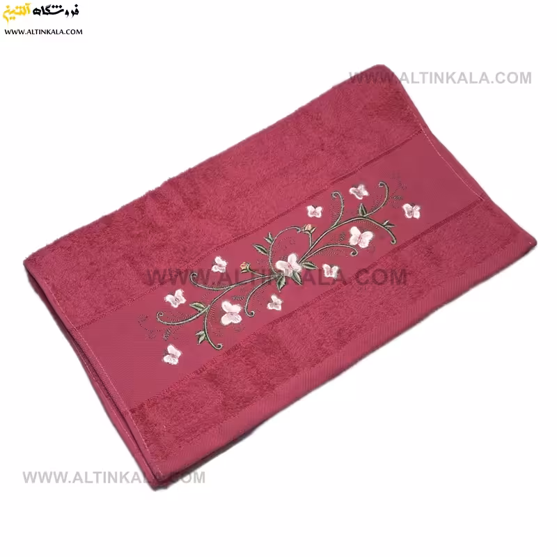 حوله دستی گلدوزی سرخابی برند ماندگار سایز 40×80
