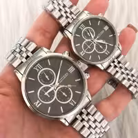 ست  ساعت سیتیزن زنانه همراه با مردانه  بند استیل نقره ای صفحه مشکی کیفیت عالی