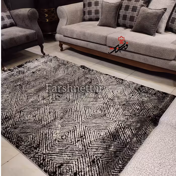 گلیم فرش ماشینی ساوین طرح 4119 نقره ای مشکی سایز 1 در 1.5 (موجودی بگیرید)