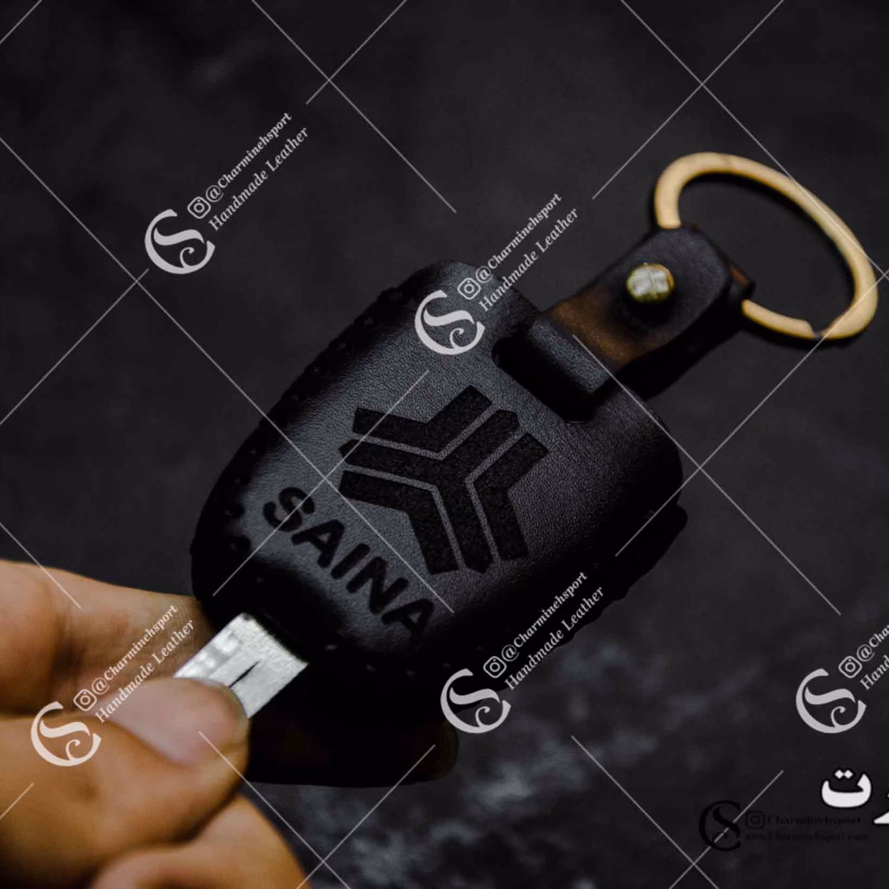 جاسوییچی چرم طبیعی گاوی مشکی مناسب ساینا