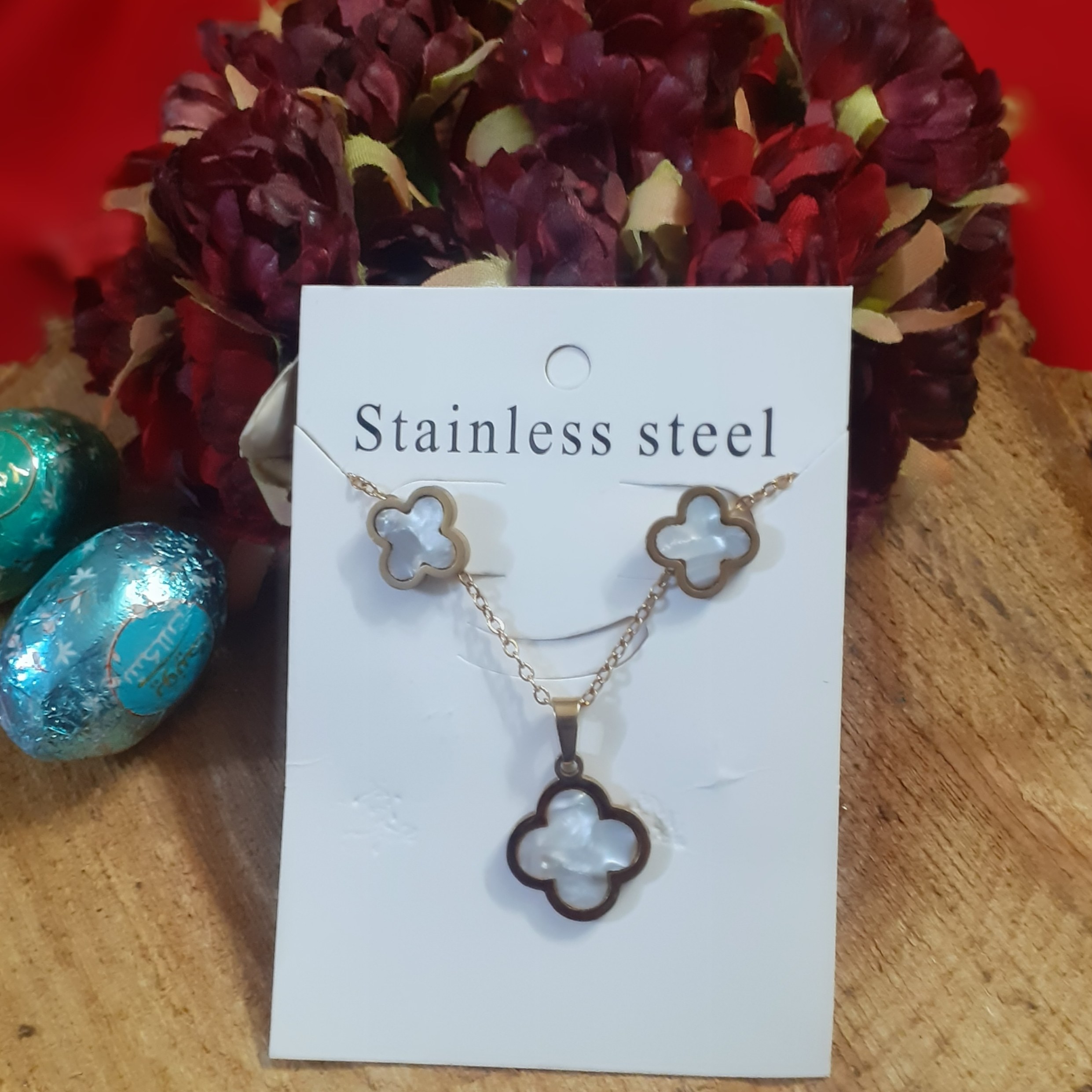 نیم ست زنانه طرح گل مدل ونکلیف رنگ ثابت و استیل