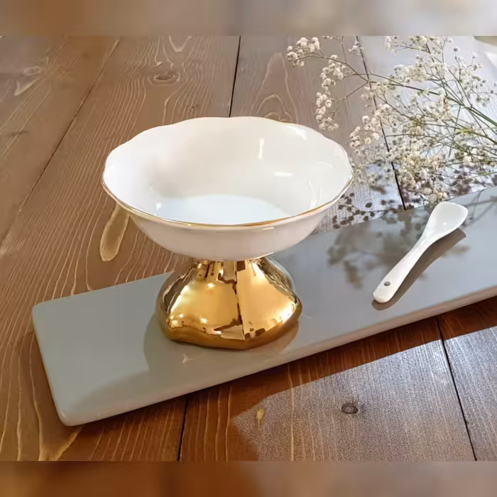 بستنی و انار خوری نیلوفری پایه چینی PVD با قاشقک