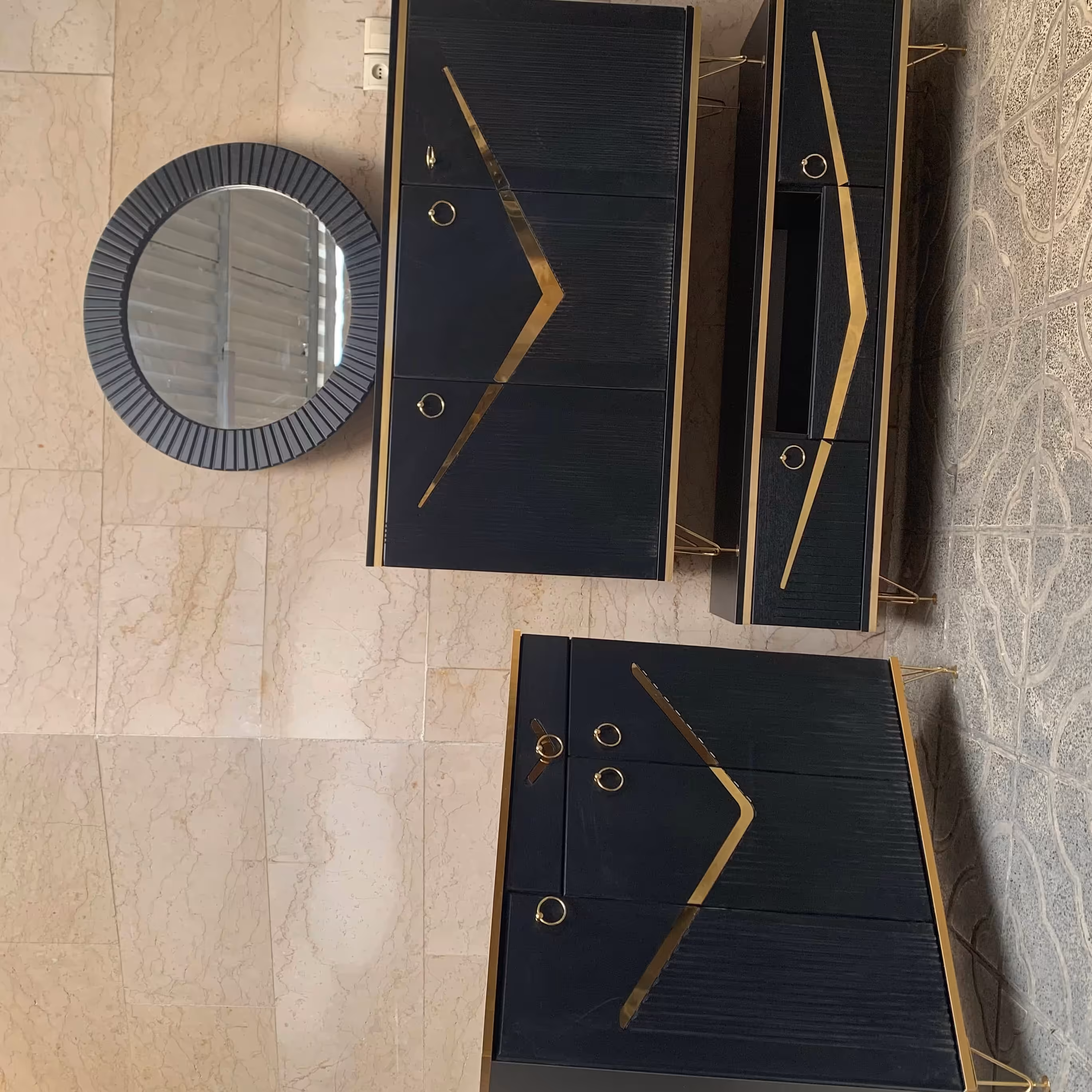 ست چوب کنسول آینه میز تلویزیون جاکفشی 3 درب 1 کشو