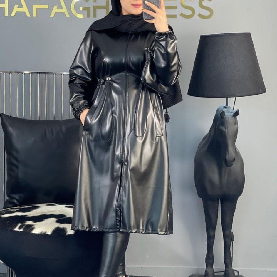 بارانی زنانه کمرگت جنس چرم 