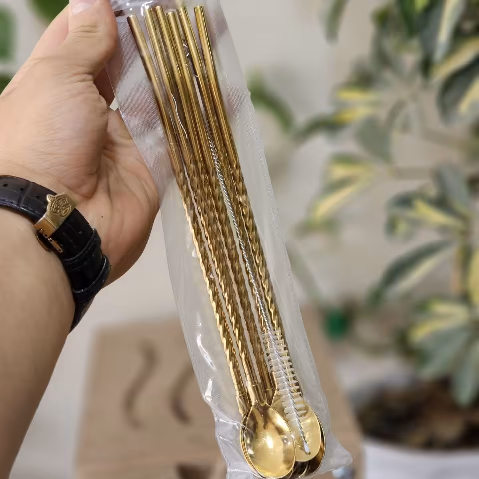 نی شربت قاشق دار طلایی