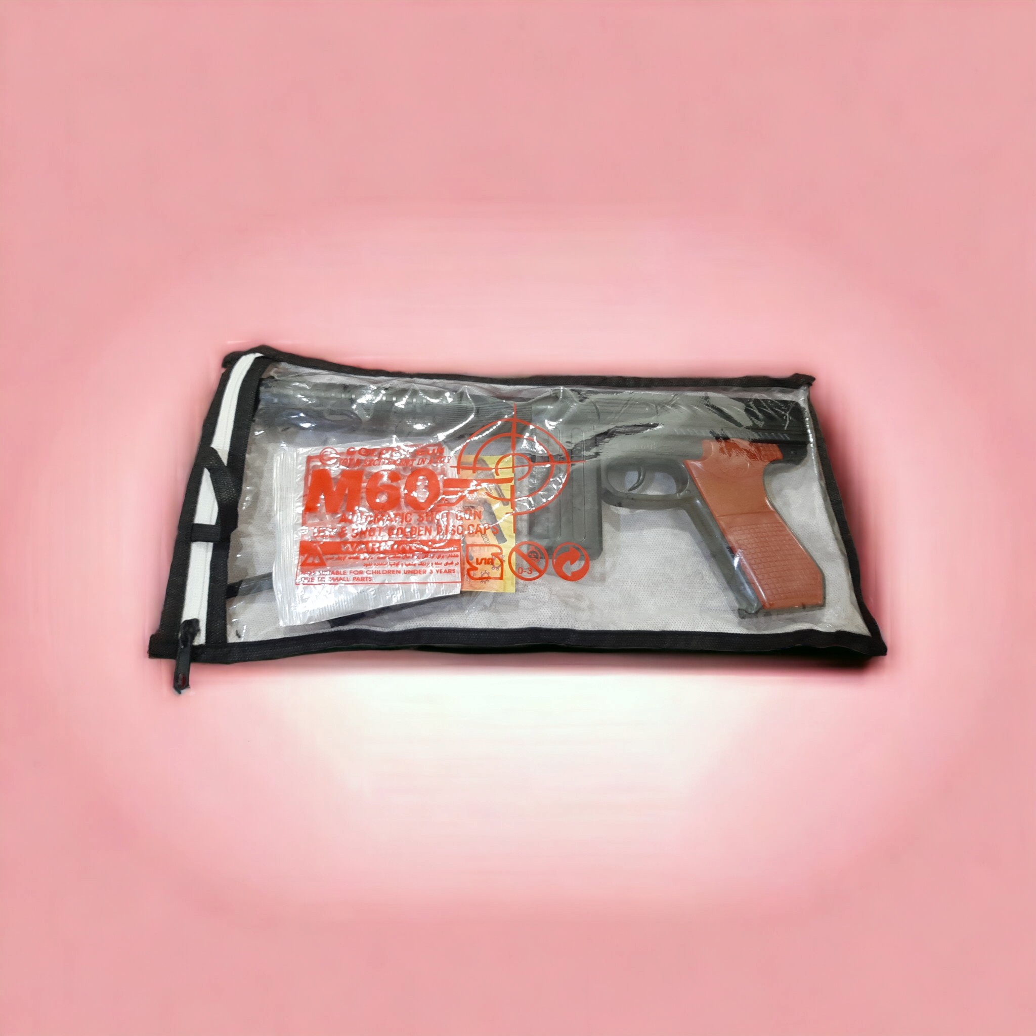 اسباب بازی تفنگ ترقه ای کودک همراه با ترقه و بی سیم طول 25 سانتی متر