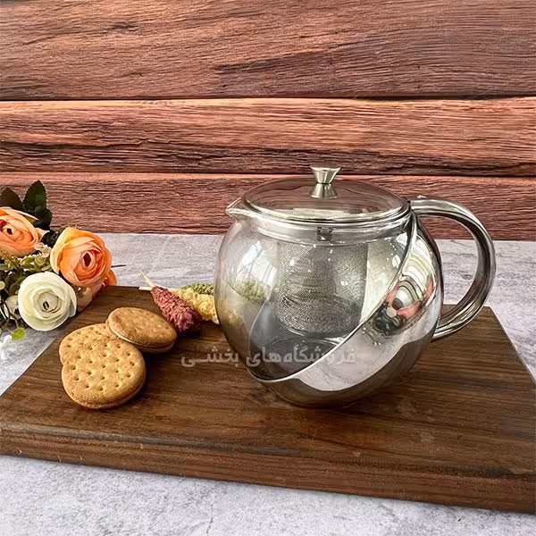 قوری استیل و پیرکس حجم 1100 میل