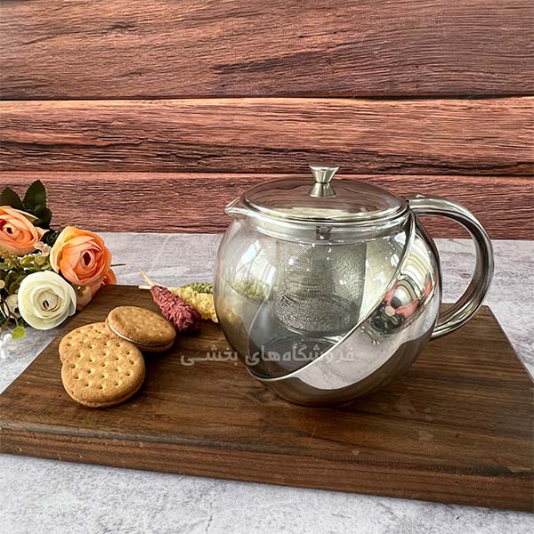 قوری استیل و پیرکس حجم 1100 میل