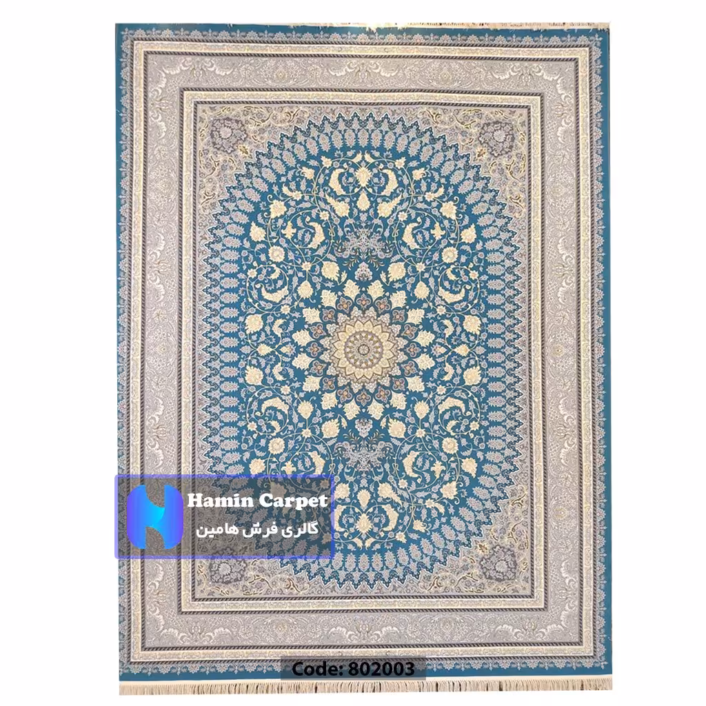 فرش 4 متری 700شانه تراکم 2550 نخ آکلریک رنگ زمینه  آبی کد AR802003