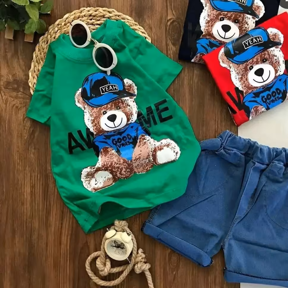 تیشرت شلوارک تدی جذاب نخ پنبه پسرانه