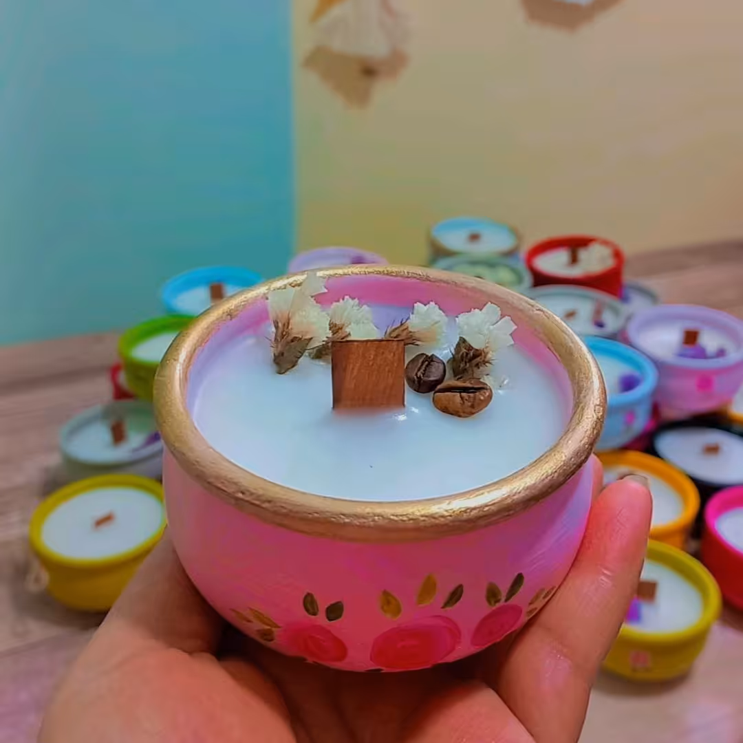 شمع معطر  با کاسه سفالی نقاشی شده دستساز