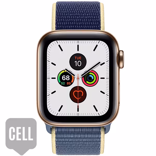 سری 5 استیل سلولار مردانه Gold Stainless Steel Case with Alaskan Blue Sport Loop - Hiapple.ir