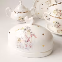 کره و پنیر خوری سرامیکی طرح فرشته طلا کوب شده