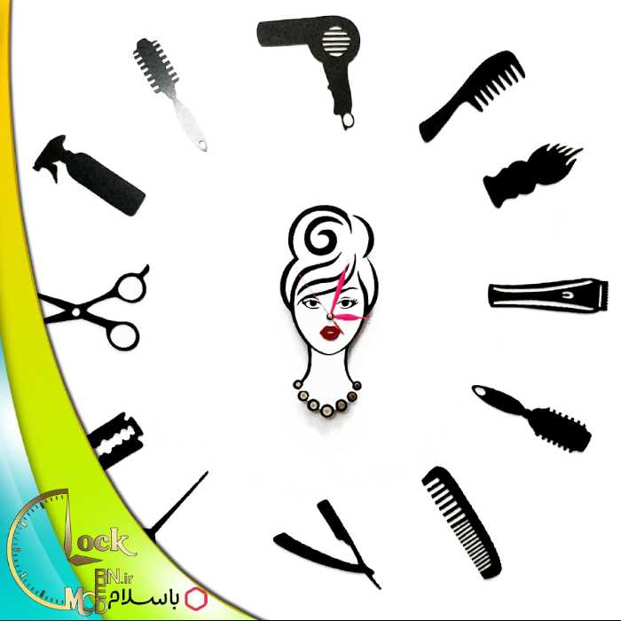ساعت دیواری طرح رخ با وسایل آرایشگاهی کد 324 (پس کرایه)