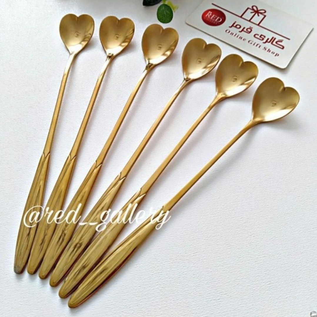 قاشق شربت خوری قلبی طلایی شش تایی ، وزن 300 گرم ، وارداتی
