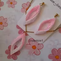 ست گوشواره و گردنبند منجوقی طرح برگ ساخته شده از منجوق میوکی ژاپن 