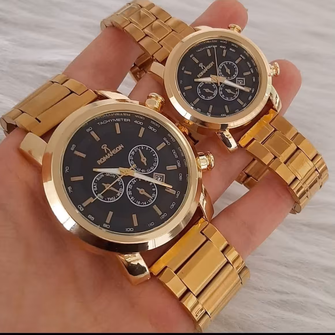 ست ساعت زنانه و مردانه رومانسون بند استیل دارای گارانتی موتور