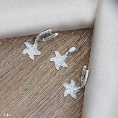 نیم ست نقره طرح ستاره دریایی روکش رادیوم کد 1628