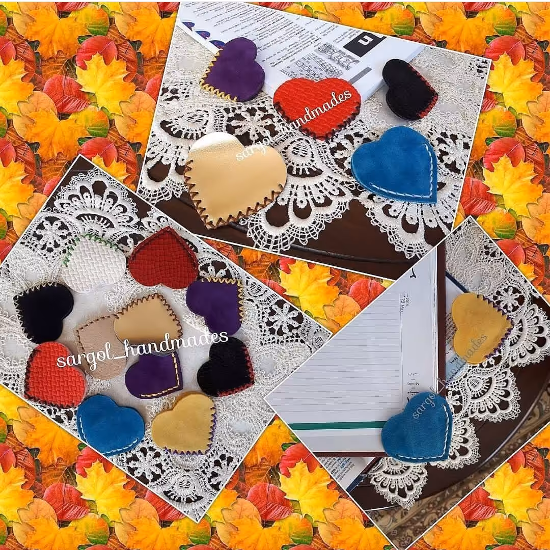 بوک مارک یا نشان کتاب طرح قلب .چرم مصنوعی کار دست 