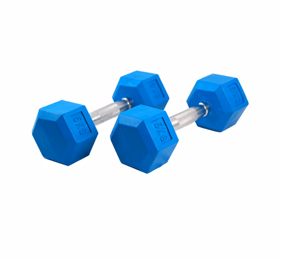 دمبل شش ضلعی رنگی 5 کیلوگرمی رنگی بسته 2 عددی