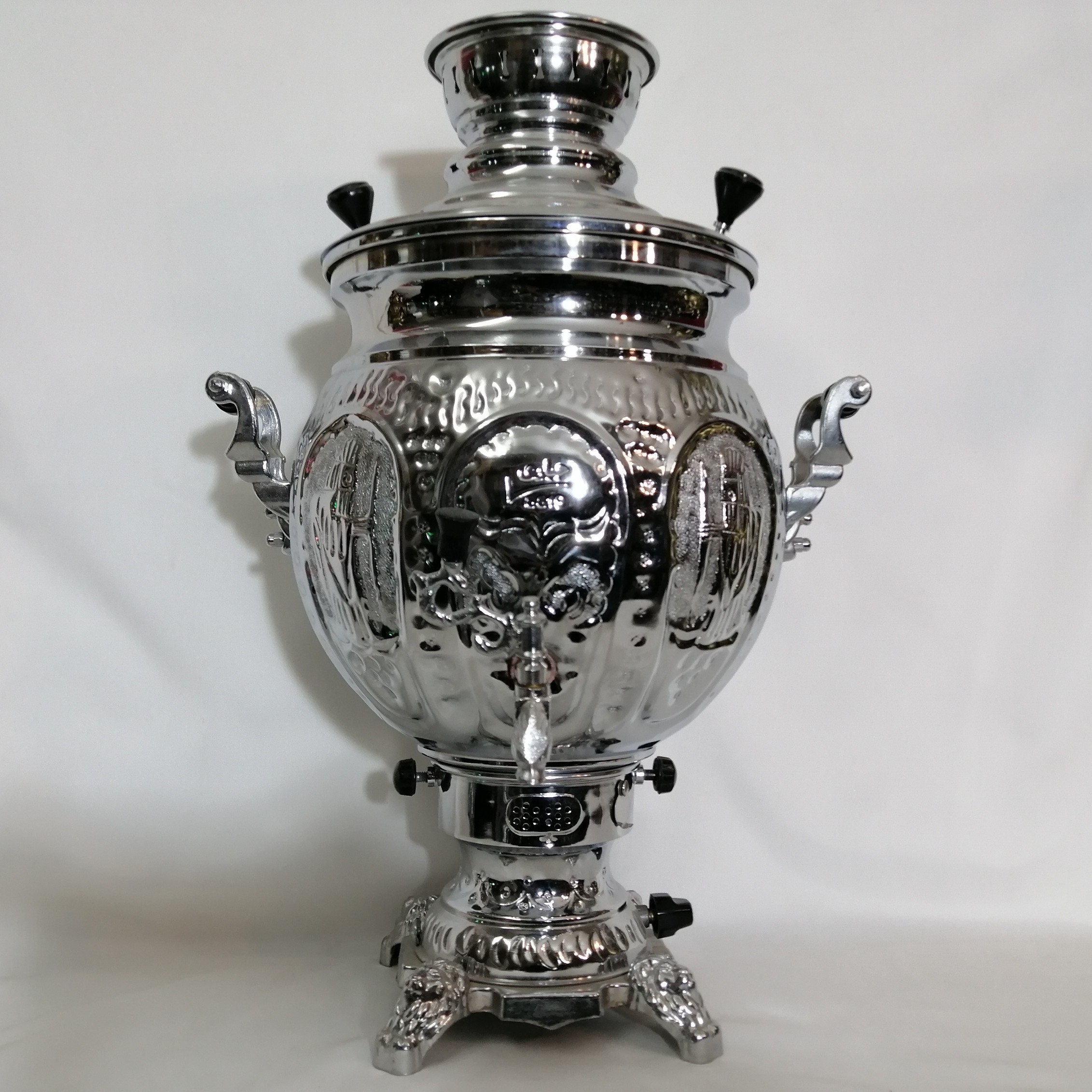 سماور گازی سایز بزرگ برنجی با روکش کروم ( سماور گازسوز گاز سوز مخصوص تهیه چایی محصول خاص) عالی