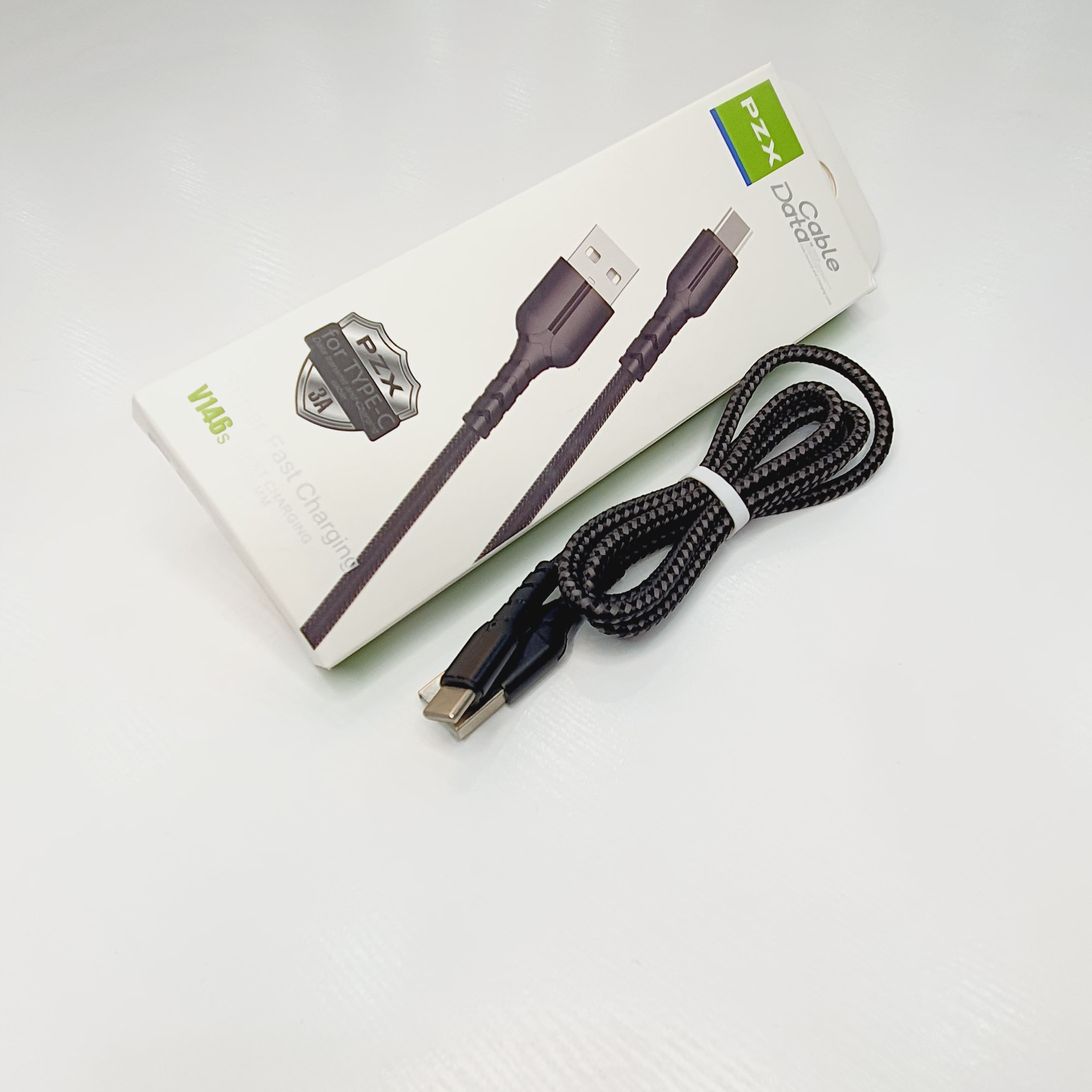 کابل fast شارژ  و دیتا USB به Type C برند PZX مدل V 146s بدنه کنفی 3 آمپر 