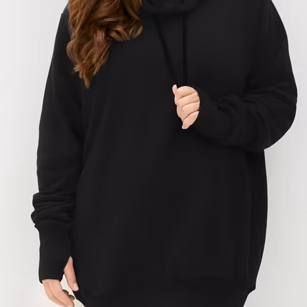 هودی کلاه دار آستین انگشتی مشکی جنس غواصی 