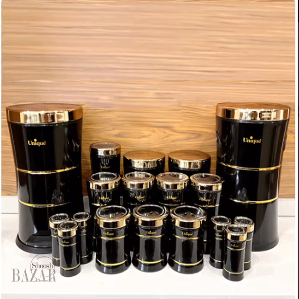 سرویس 18 پارچه کمرباریک خطی مشکی براق یونیک کد 4571