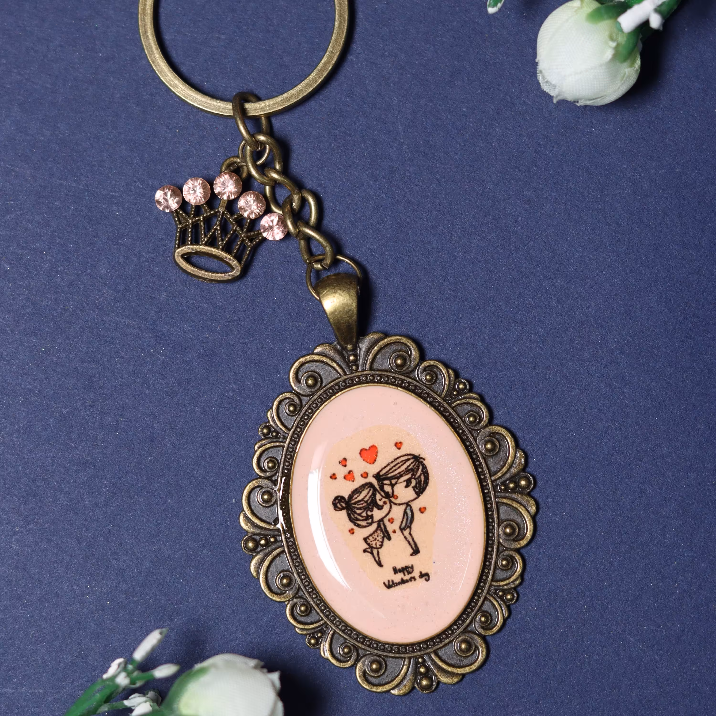 جاکلیدی عاشقانه قاب برنز تاج نگیندار   طرح رندوم