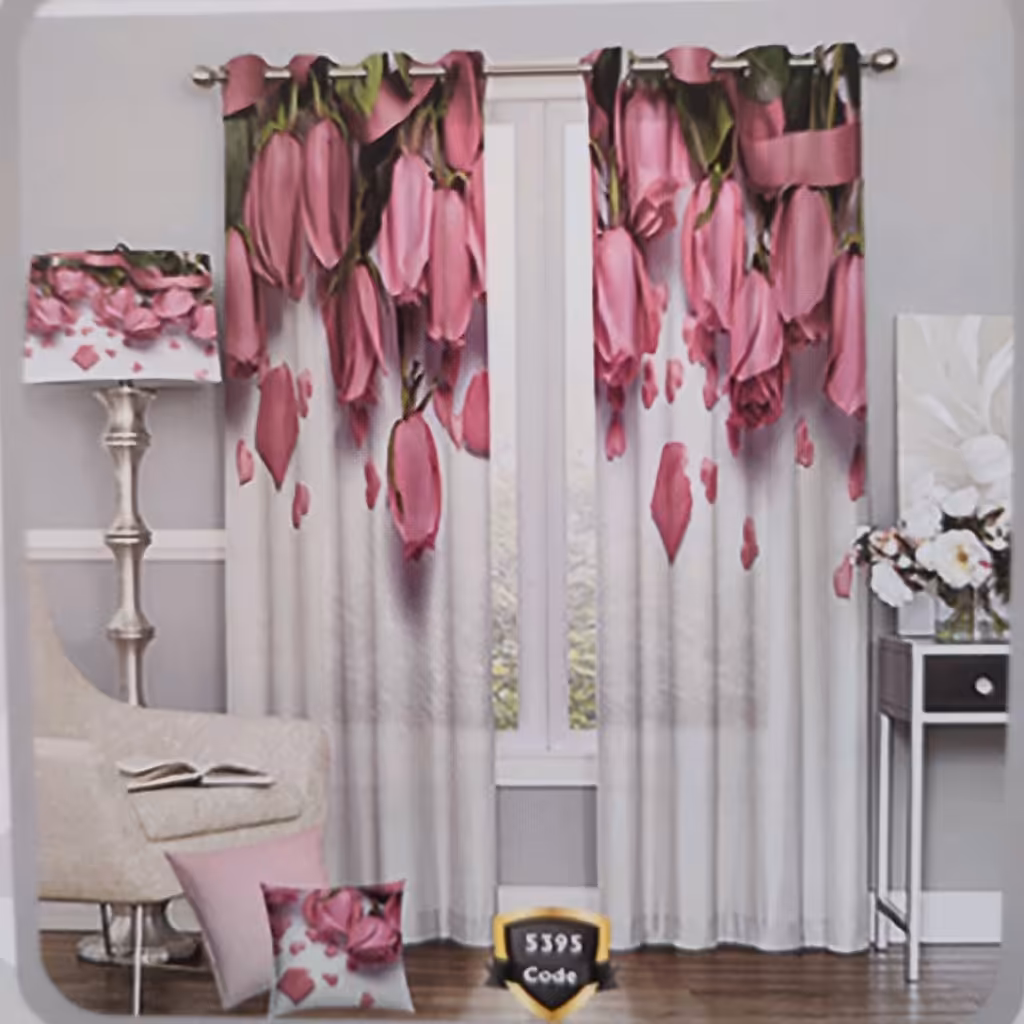 پرده چاپی پانچ دو قواره طرح گل کد5395 (پس کرایه)