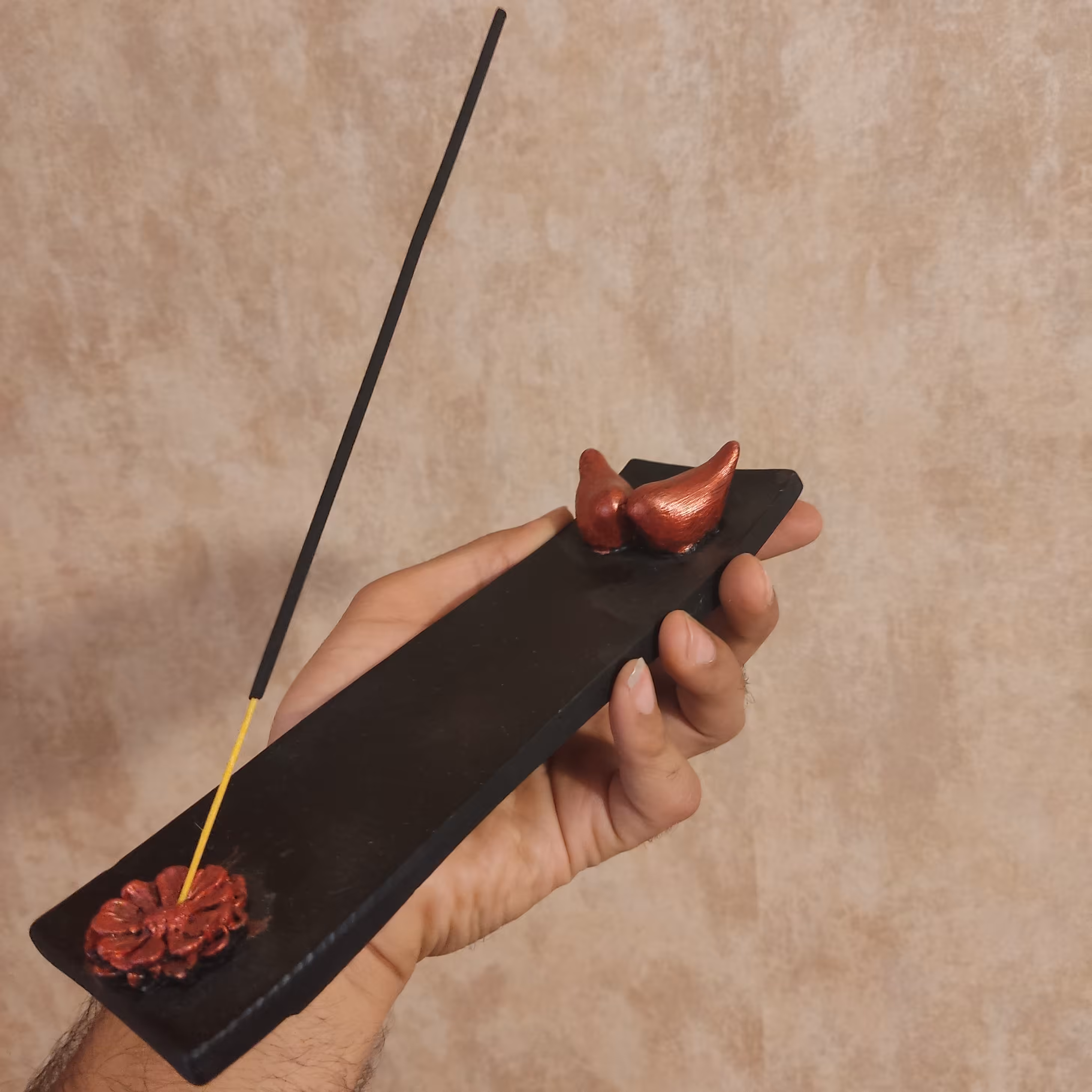 جا عودی قرمز مشکی 30سانتی جفت پرنده تک گل.