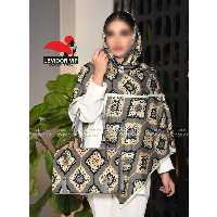 ست کیف و روسری سنتی رنگ طوسی زرد