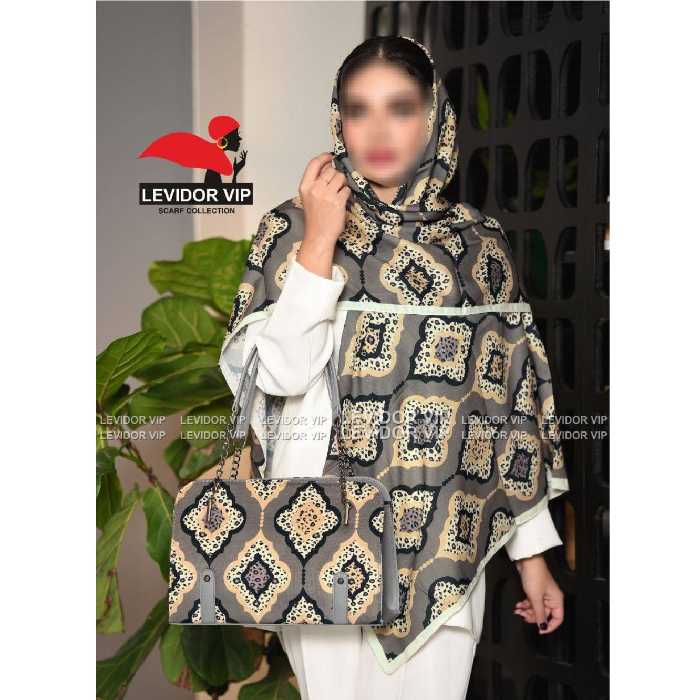 ست کیف و روسری سنتی رنگ طوسی زرد