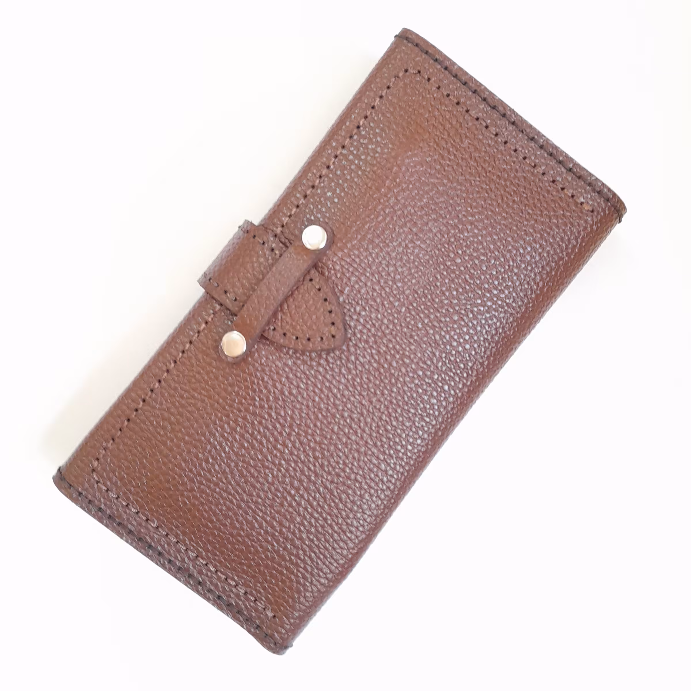 کیف پول دستدوز از چرم  طبیعی فلوتر قهوه ای 11در21 با ارسال رایگان