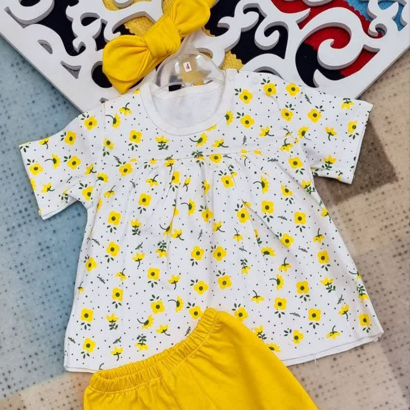 شومیزوشورتک و هد دخترانه.رنگ لیمویی.سایز30 و 35