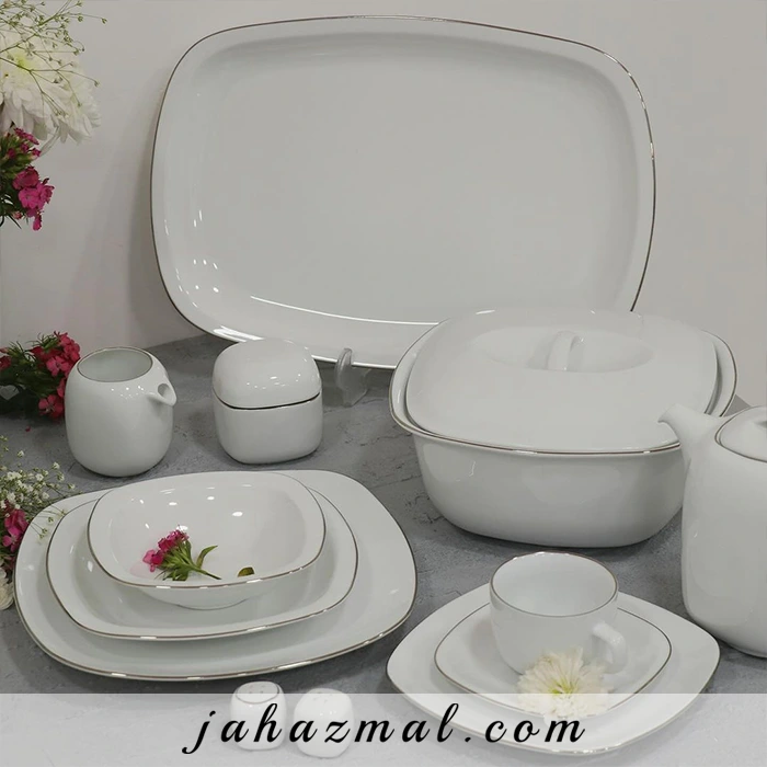 سرویس چینی یاسمن کواترو زرین 77 پارچه (سفید لب طلا) رزگلد