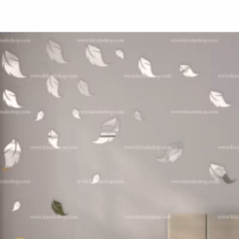 آینه دکوراتیو مولتی استایل،طرح پر،جنس مولتی استایل،هربسته 15 عدد ، در دورنگ طلایی و نقره ای،ابعاد پرها از 3 تا 12 سانت