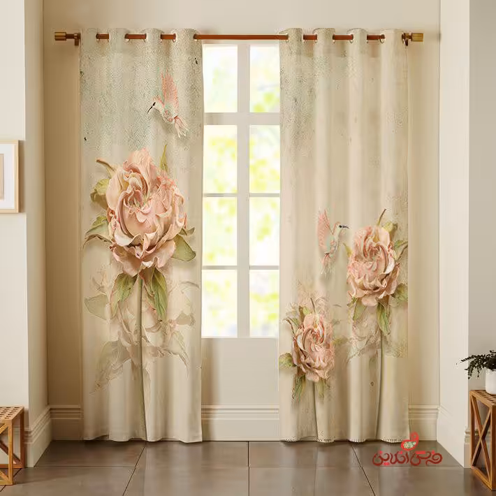 پرده 2عددی گل صورتی کد 2451