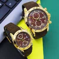 ساعت مچی ست بند چرم ـ3عقربه فعال کرنوگراف ـ ست زنانه و مردانه الگانس مدل88349