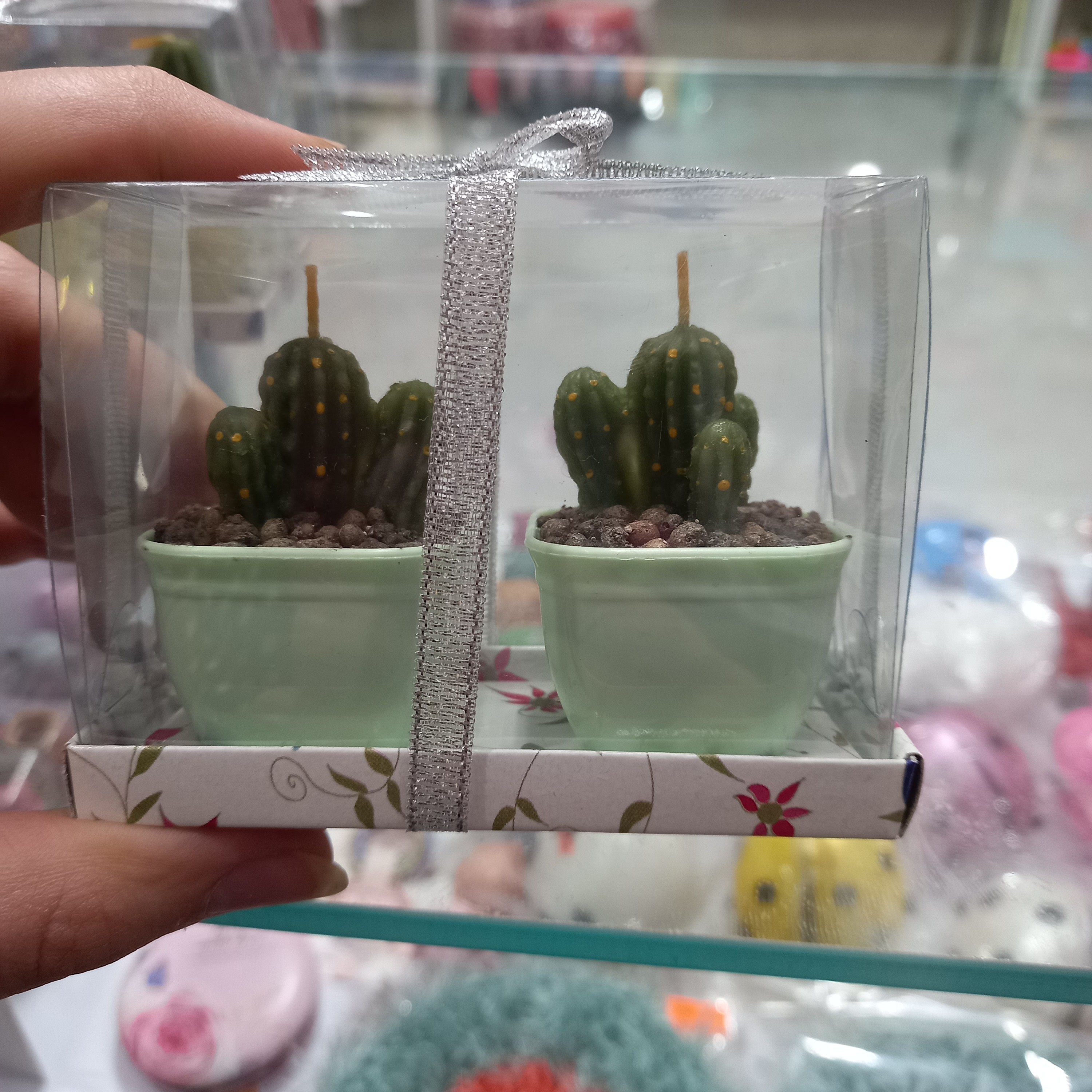 شمع کاکتوس دوتایی طلقی جنس گلدان پلاستیک