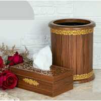 سطل و جا دستمال کاغذی چوبی درجه یک