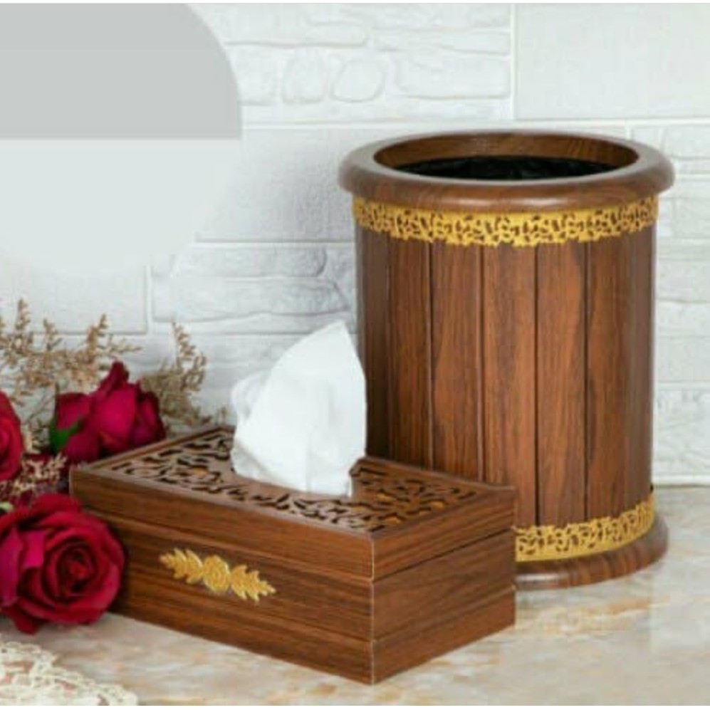 سطل و جا دستمال کاغذی چوبی درجه یک
