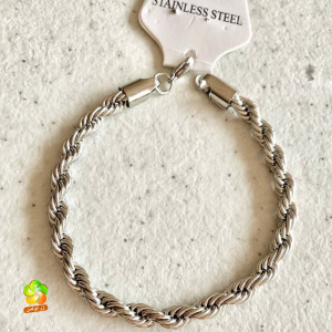 دستبند مدل بافت پیچی استیل نقره ای