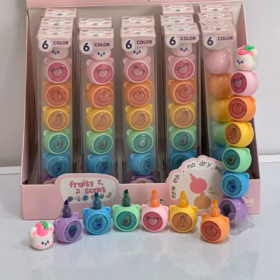 ست ماژیک هایلایت فشنگی 6 رنگ فانتزی کله عروسکی