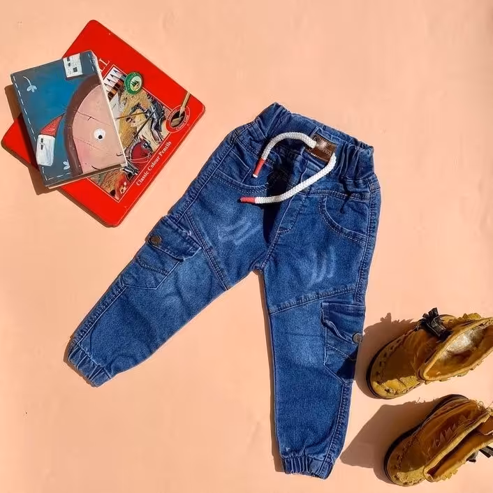 شلوار اسلش جین اسپورت دخترانه وپسرانه کمر ودمپا کش 