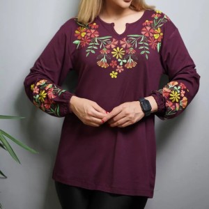 بلوز تونیک زنانه جنس نخ درجه 1 آستین بلند طرح گل پیچک