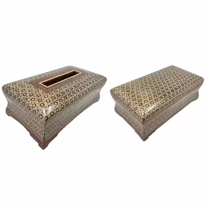 ست جعبه دستمال و جا قاشقی خاتم کاری اعلا مدل هفت شمسه