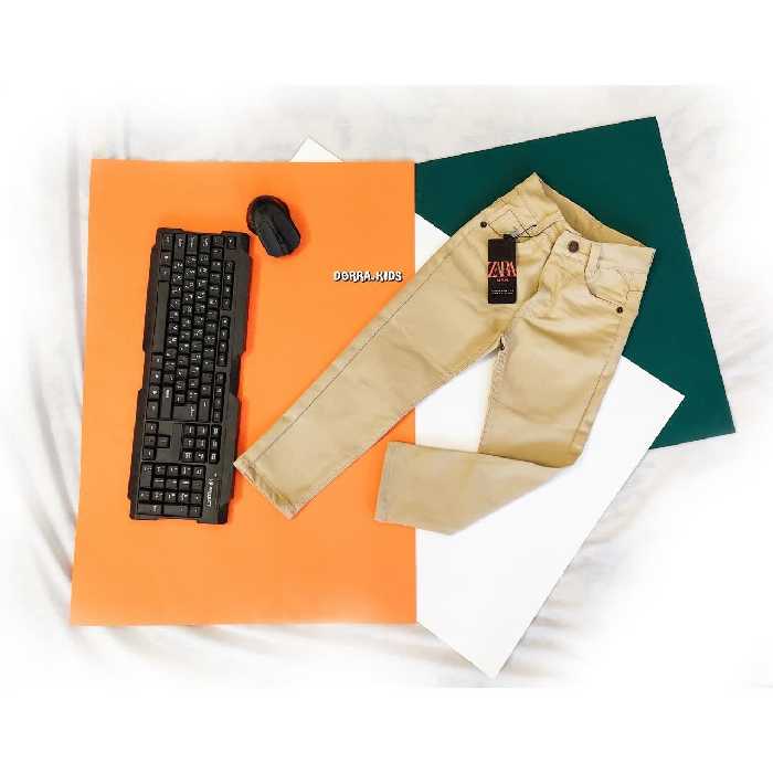 شلوار کتان کرمی بچگانه مناسب سن  3 تا 12 سال