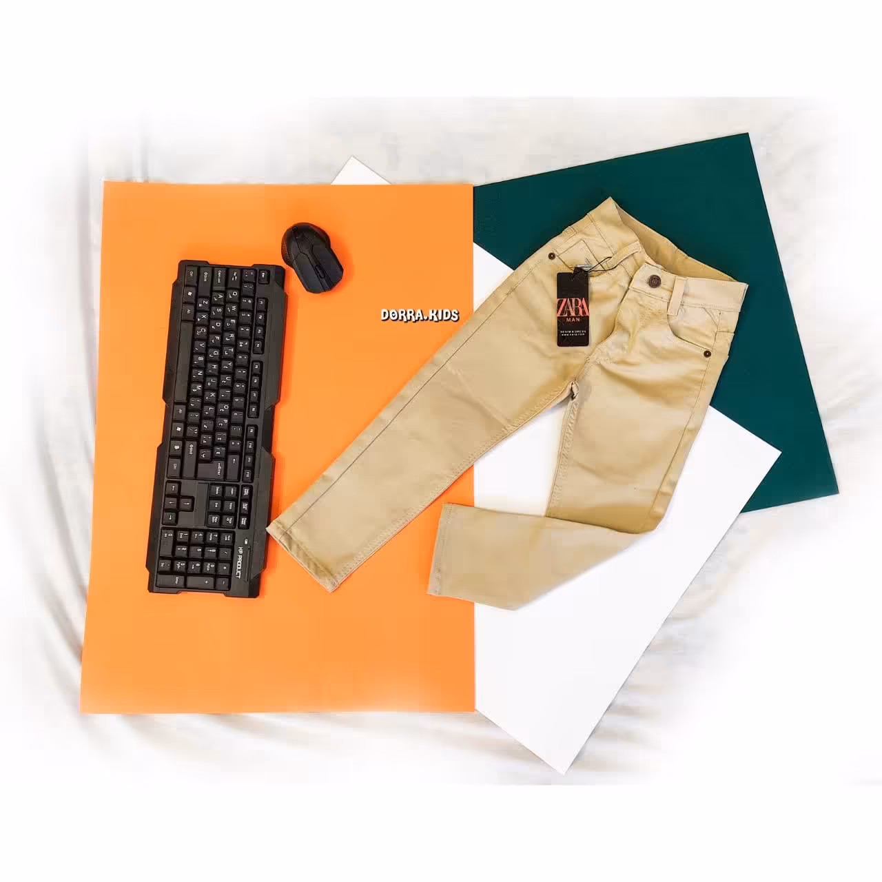 شلوار کتان کرمی بچگانه مناسب سن  3 تا 12 سال